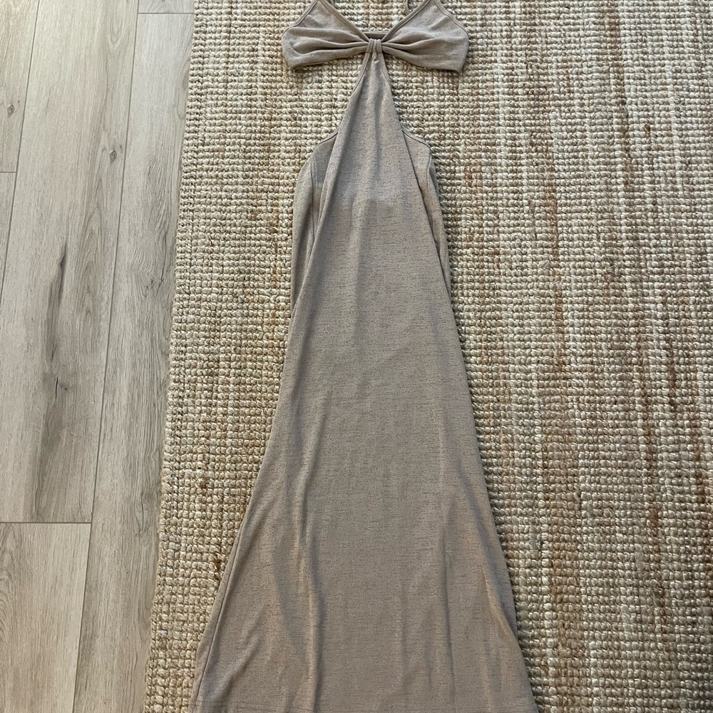 Elegant Tan Halter Maxi Dress